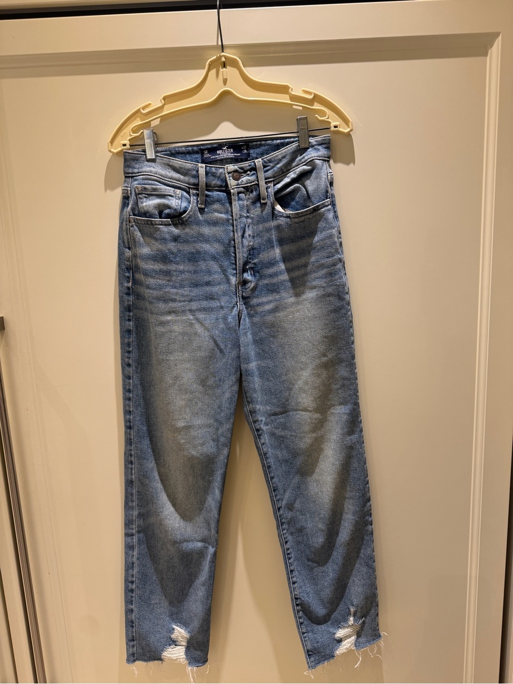 Hollister High-Rise Light Blue Distressed Straight Jeans
